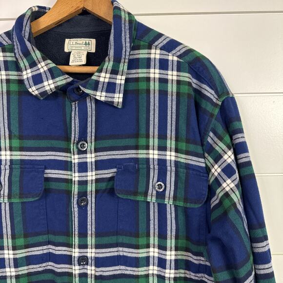 LL Bean Fleece Lined Flannel Plaid Button Front Shirt Multicolored sz XL Tall - Picture 3 of 7